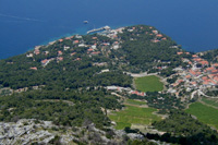 Hvar island: view on village Sveta Nedjelja from the highest peak of the island